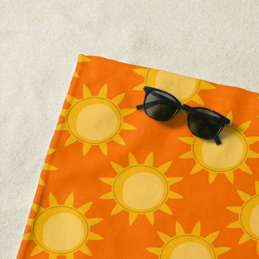Sunshine Sun Pattern Design On Orange  ビーチタオル (インサイチュ)