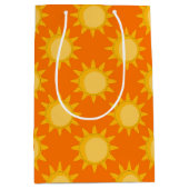 Sunshine Sun Pattern Design On Orange  ミディアムペーパーバッグ (正面)