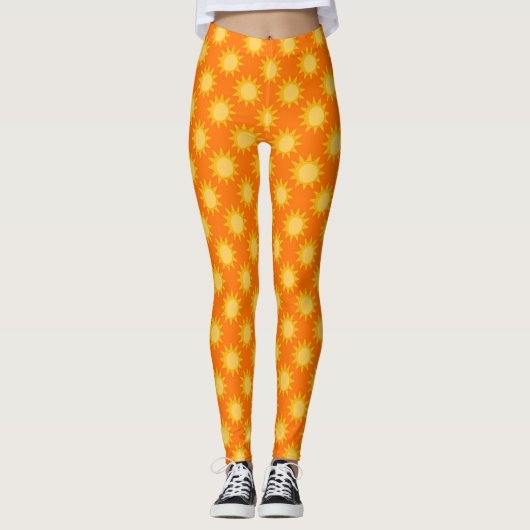Sunshine Sun Pattern Design On Orange  レギンス (正面)