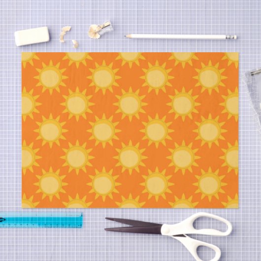 Sunshine Sun Pattern Design On Orange  薄葉紙 (クラフト)