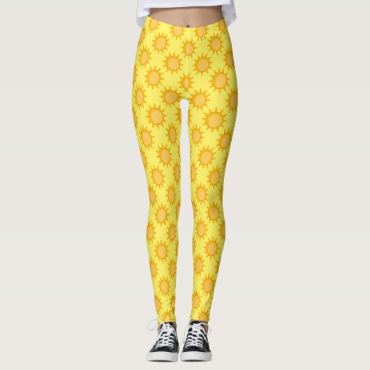 Sunshine Sun Pattern Design On Yellow  レギンス (正面)