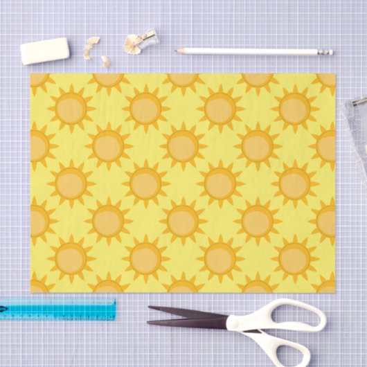 Sunshine Sun Pattern Design On Yellow  薄葉紙 (クラフト)