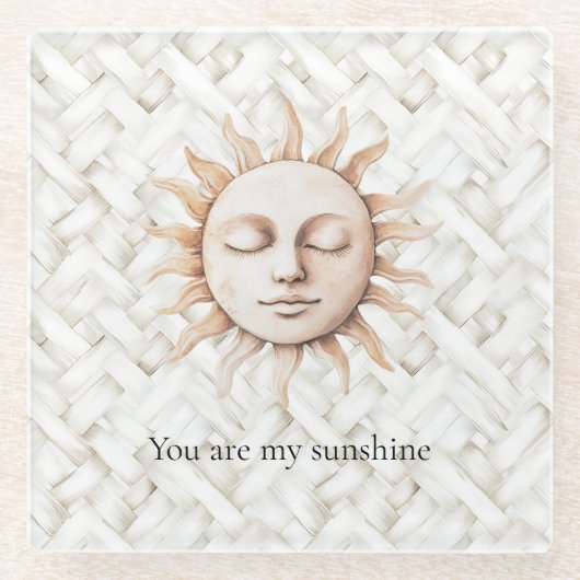 Sunshine Sun White Basket Weave ガラスコースター (正面)