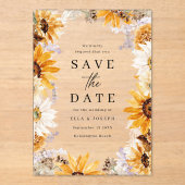 Sunshine Sunflowers Boho Wedding Save The Date アクリル招待状 (正面)