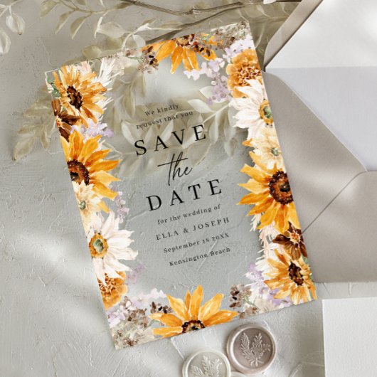 Sunshine Sunflowers Boho Wedding Save The Date アクリル招待状