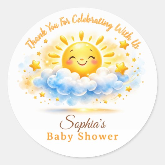 Sunshine Theme Baby Shower Cake Toppers ラウンドシール (正面)