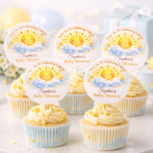 Sunshine Theme Baby Shower Cake Toppers ラウンドシール