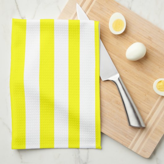 Sunshine Yellow and White Striped Print キッチンタオル (四つ折り)