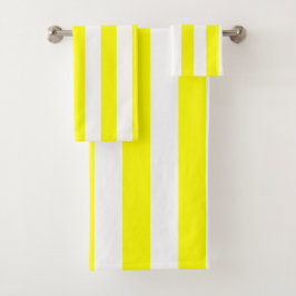 Sunshine Yellow and White Striped Print バスタオルセット