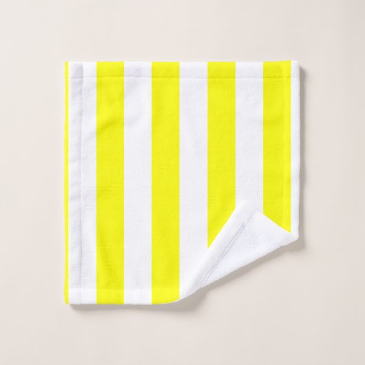 Sunshine Yellow and White Striped Print バスタオルセット (ウォッシュタオル)