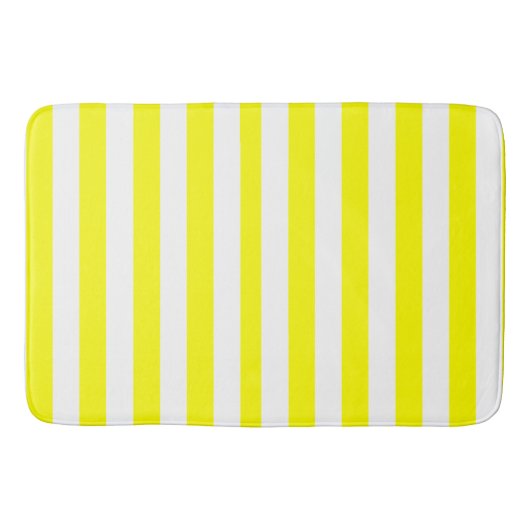 Sunshine Yellow and White Striped Print バスマット (正面)