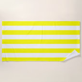 Sunshine Yellow and White Striped Print ビーチタオル (正面)