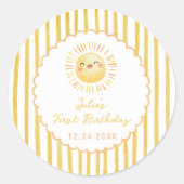 Sunshine Yellow Stripes Birthday Sticker ラウンドシール (正面)