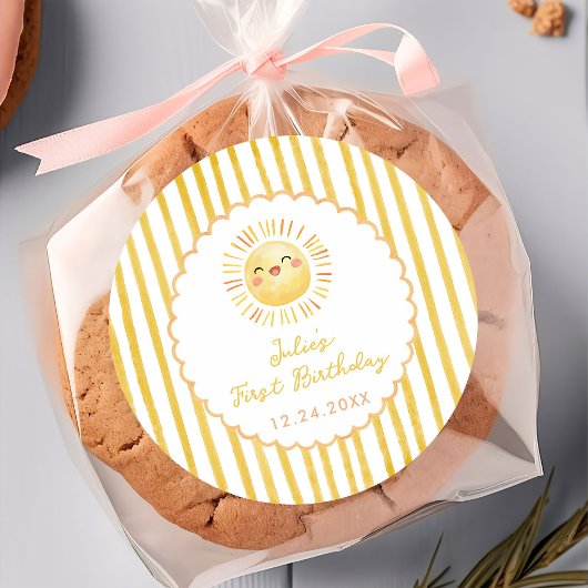 Sunshine Yellow Stripes Birthday Sticker ラウンドシール