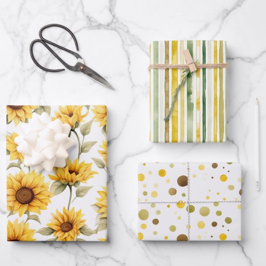 Sunshine Yellow Sunflowers Wrapping Paper Sheets ラッピングペーパーシート (正面)
