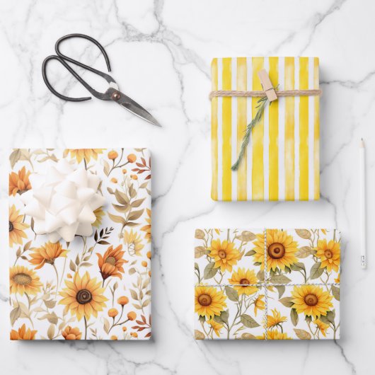 Sunshine Yellow Sunflowers Wrapping Paper Sheets ラッピングペーパーシート (正面)