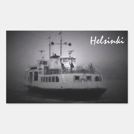 Suomenlinna (Helsinki)フェリーで霧のステッカー 長方形シール (正面)