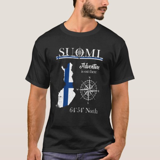 Suomi Finland Adventure Is Out There Finnish Flag Tシャツ (正面)