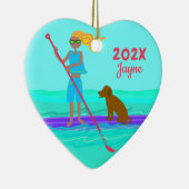 SUPガールドッグパドルボーディングクリスマス セラミックオーナメント (右)