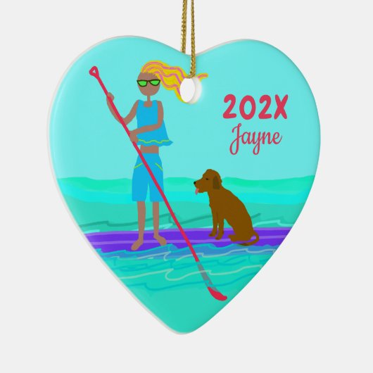 SUPガールドッグパドルボーディングクリスマス セラミックオーナメント (右)