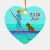 SUPガールドッグパドルボーディングクリスマス セラミックオーナメント (正面)
