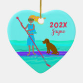 SUPガールドッグパドルボーディングクリスマス セラミックオーナメント (裏面)