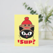 'Sup? (どうしたの?) ネコの靴下モンキーハット ポストカード (スタンド正面)