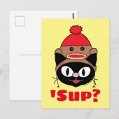 'Sup? (どうしたの?) ネコの靴下モンキーハット ポストカード (正面/裏面)