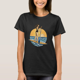 SUP 日没パドル|スタンドアップパドルボード ビーチ グラフィック Tシャツ