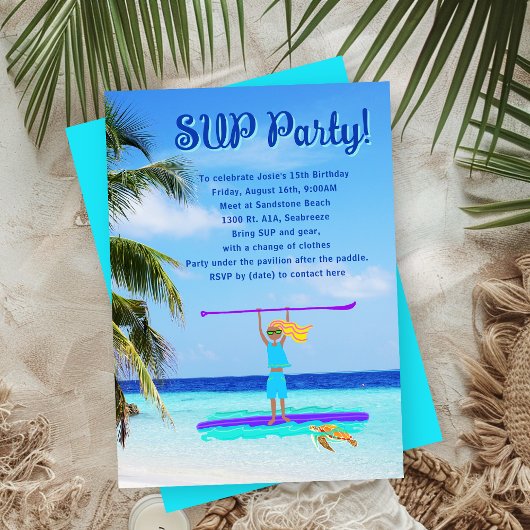 SUP Party Girls Birthday Tropical Paddling 招待状