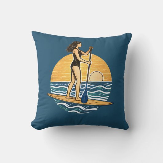 SUP Sunset Paddleboard | ブルーコーストライフ グラフィック クッション (正面)