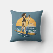 SUP Sunset Paddleboard | Blue Coastal Life Graphic クッション (裏面)