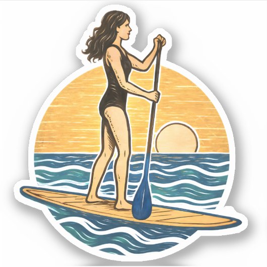 SUP Sunset Paddleboard | Blue Coastal Life Graphic シール (正面)