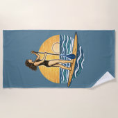SUP Sunset Paddleboard | Blue Coastal Life Graphic ビーチタオル (正面)