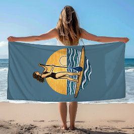 SUP Sunset Paddleboard | Blue Coastal Life Graphic ビーチタオル
