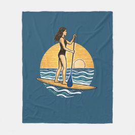 SUP Sunset Paddleboard | Blue Coastal Life Graphic フリースブランケット