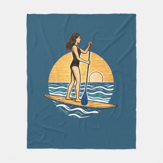 SUP Sunset Paddleboard | Blue Coastal Life Graphic フリースブランケット (正面)