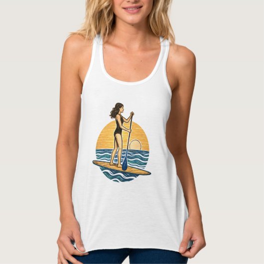 SUP Sunset Paddleboard Coastal Life Graphic Print タンクトップ (正面)
