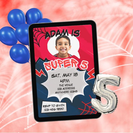 Super 5 Red Black Web Comic 5th Birthday  招待状