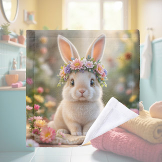 Super cute bunny with a flower wreath on its head  ウォッシュタオル