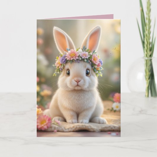 Super cute bunny with a flower wreath on its head  シーズンカード (正面)