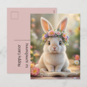 Super cute bunny with a flower wreath on its head  シーズンポストカード (正面/裏面)