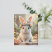 Super cute bunny with a flower wreath on its head  ポストカード (スタンド正面)