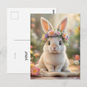 Super cute bunny with a flower wreath on its head  ポストカード (正面/裏面)