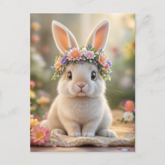 Super cute bunny with a flower wreath on its head  ポストカード (正面)