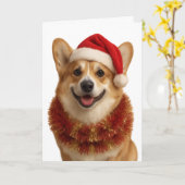 Super cute Corgi Christmas card カード (黄色い花)