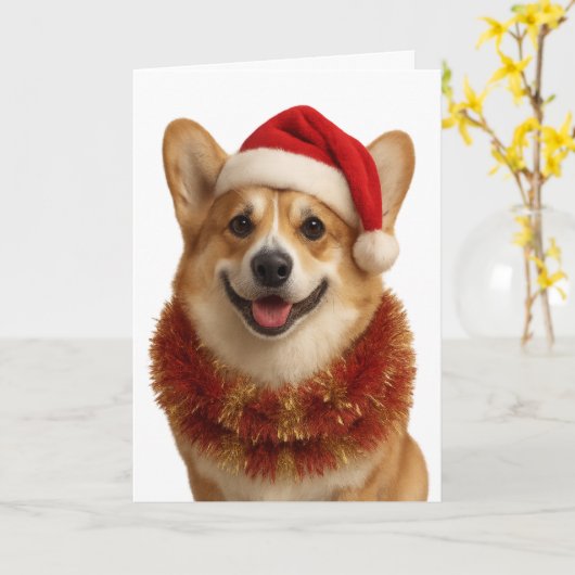 Super cute Corgi Christmas card カード (黄色い花)