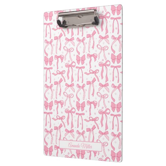 Super Cute Pink Coquette Bow Personalized Name クリップボード (左)
