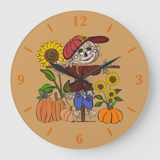 Super Cute Scarecrow Large Round Wall Art Clock  ラージ壁時計 (正面)