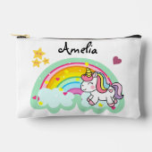 Super Cute Unicorn and Rainbow Personalised アクセサリーポーチ (正面)